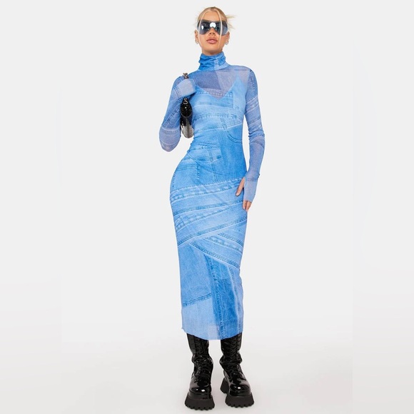 AFRM shailene denim print maxi dress in blue- XS nwt - Picture 3 of 4